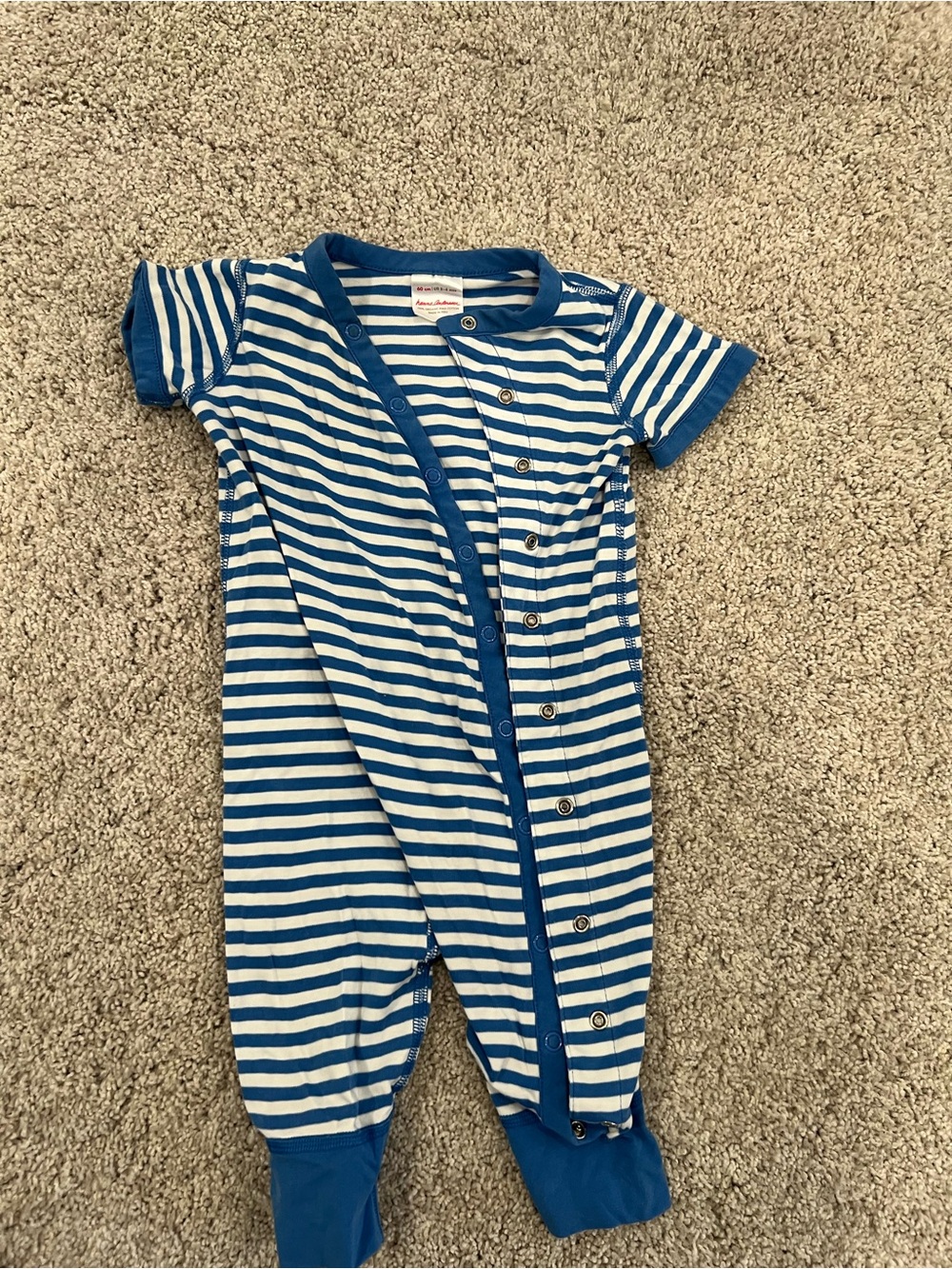 Hanna Andersson Blue and White Striped Short-Sleeve One-Piece